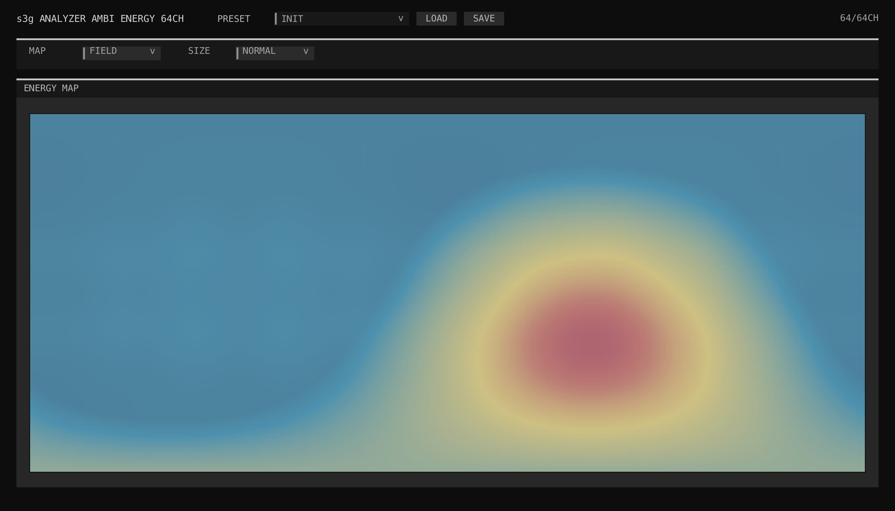 Analyzer Ambi Energy interface showing the live directional energy field, camera controls, order, and display settings