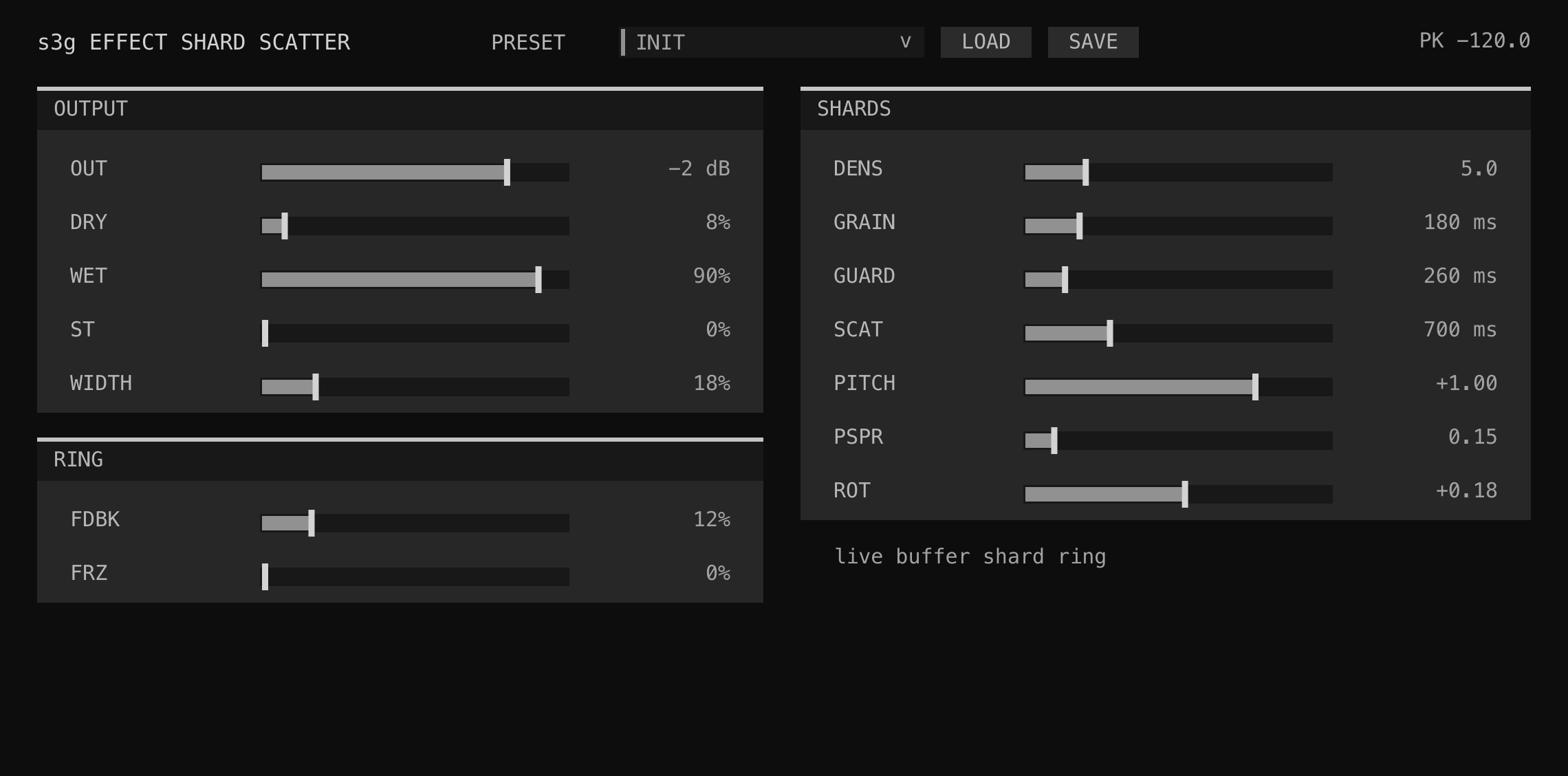 Shard Scatter controls for distributing live stereo shards across sixteen output lanes