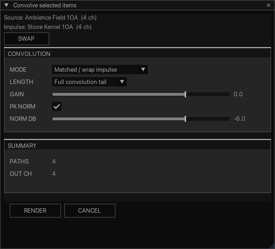 Convolve Selected Items with source and impulse