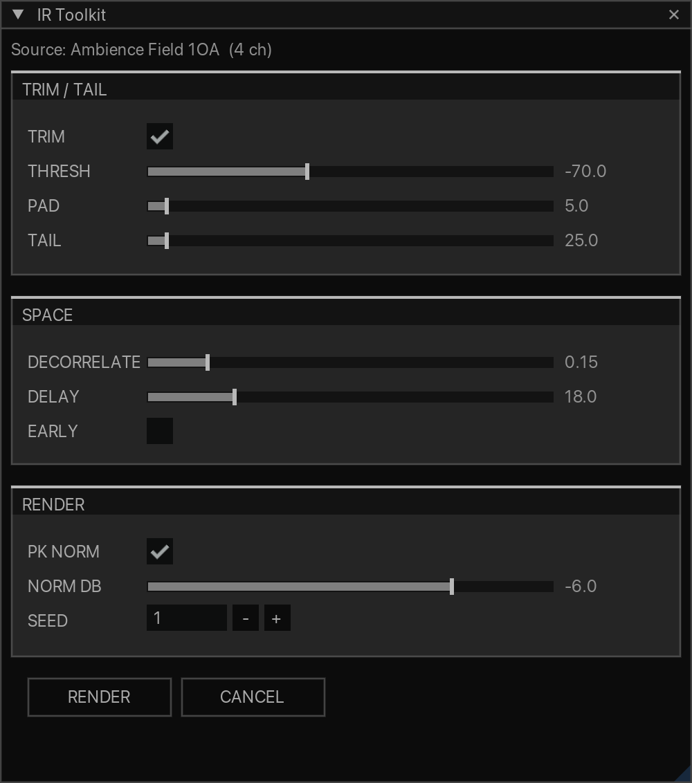IR Toolkit with selected impulse response