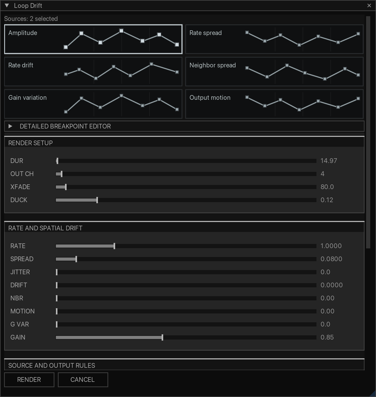 Loop Drift with selected sources and active breakpoint envelopes