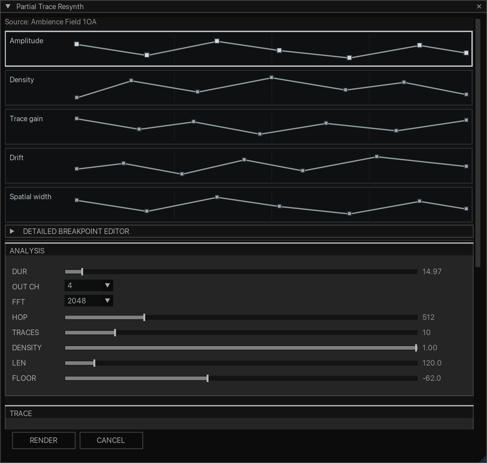 Partial Trace Resynth with selected audio and active breakpoint envelopes