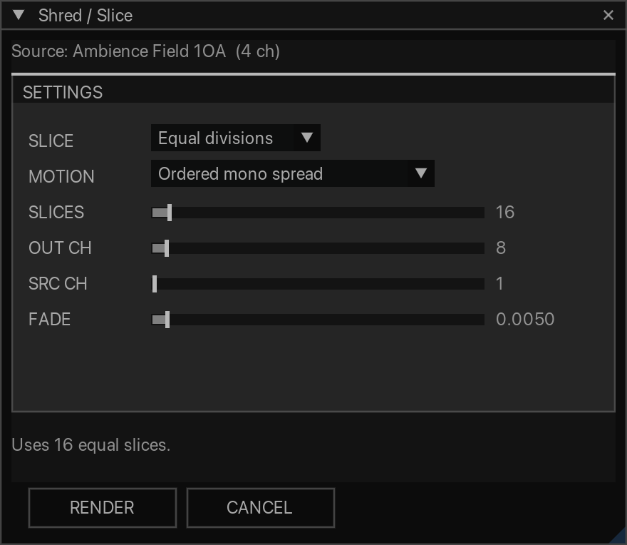 Shred Slice with selected multichannel audio