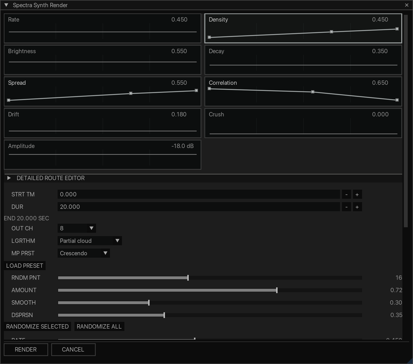 Spectra Synth Render with shaped routes