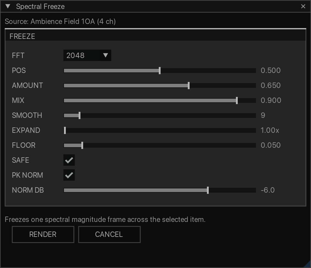 Spectral Freeze with selected audio