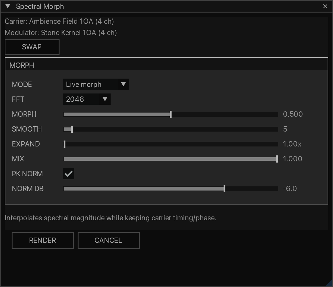Spectral Morph with carrier and modulator sources